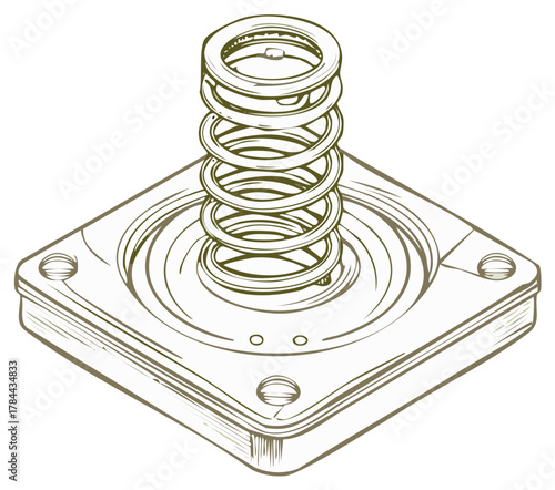Isometric view of a mechanical spring assembly illustration
