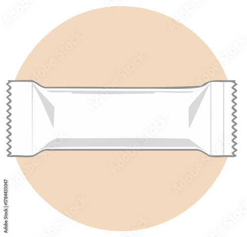 Blank rectangular white wrapper mockup for snack food candy or sugar packaging design