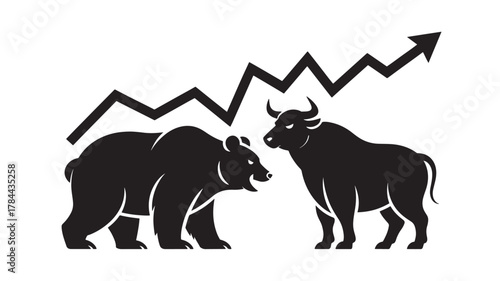 Bull and bear market vector illustration stock market trend concept financial symbol for investment and trading
