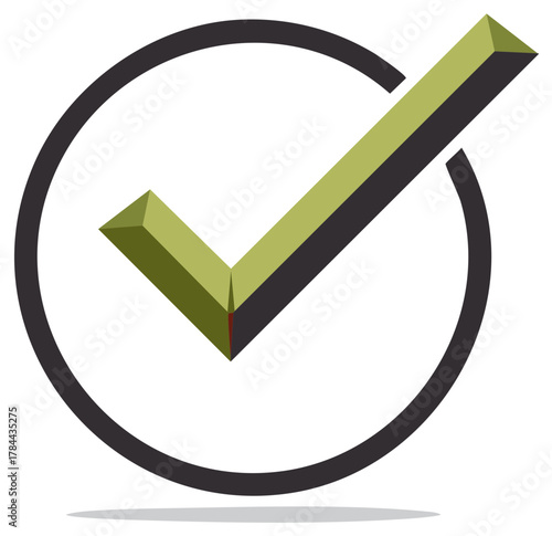 Green Check Mark within Black Circle: Approval, Confirmation, Success Illustration