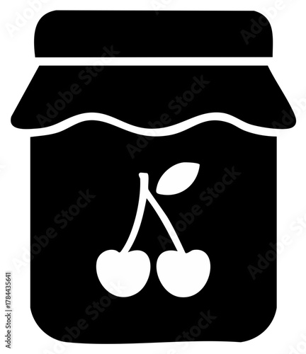 Cherry Jam Jar Glyph Icon Sign. Homemade Fruit Preserve with Sweet Cherries. Food Storage Symbol