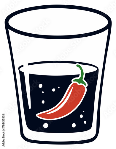 Spicy shot glass with a red hot chili pepper in a dark cocktail a simple vector illustration icon