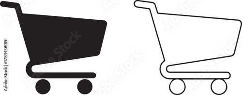 Shopping cart icon set, solid and outline vector, for e-commerce web UI