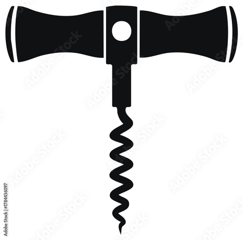 Classic Corkscrew Tool Simple Silhouette for Wine Bottle Opening