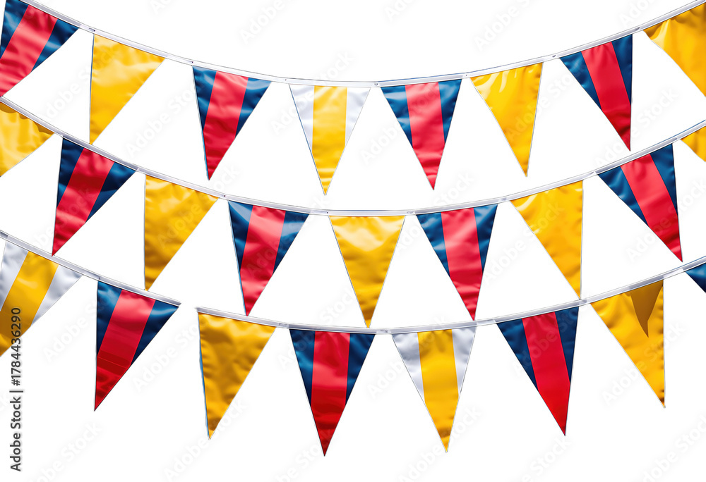 Obraz premium Colorful triangular bunting flags in red yellow blue white pattern