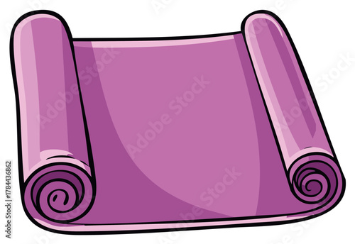 Vibrant purple rolled yoga mat for fitness exercise and meditation cartoon illustration
