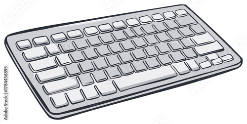Stylized cartoon drawing of a generic computer keyboard with blank keys