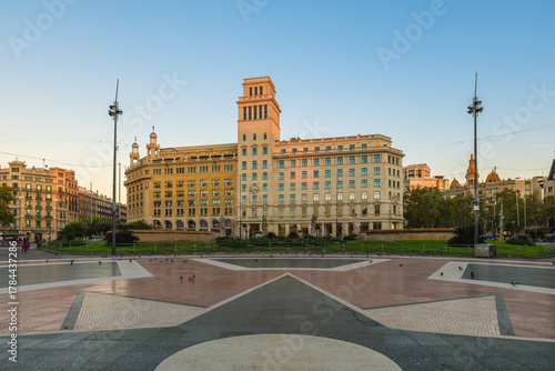 Photography Catalonia Square, Plaza de Cataluna in Spainish, a large square in central Barcelona, Spain