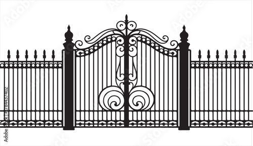 Elegant wrought iron gate vector design representing luxury entrance and security architecture