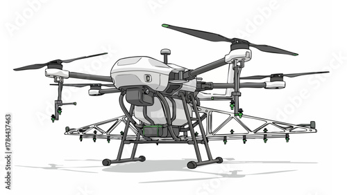 agricultural drone illustration with multi-rotor spraying system
