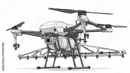 agricultural drone illustration with multi-rotor spraying system