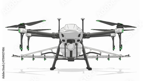 agricultural drone illustration with multi-rotor spraying system