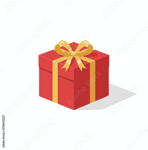 Gift Box with Gold Bow: A beautifully wrapped gift box, adorned with a elegant gold bow, sits ready for a special occasion, conveying sentiments of generosity and care.