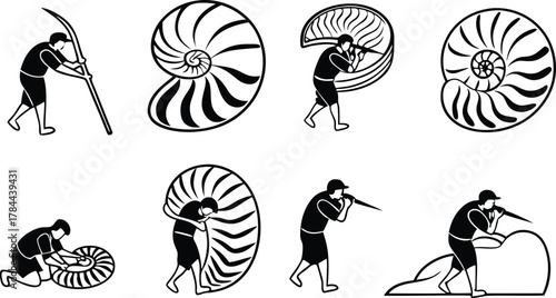 Abstract concept showcasing human interaction with nature and a spiral shell, originally a scalable vector graphic, suitable for design projects