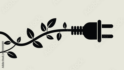 Sustainable energy concept featuring a power plug with growing plant, symbolizing green technology and eco-friendly power solutions for the future