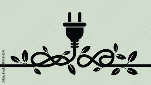 Sustainable energy concept featuring a power plug surrounded by organic foliage representing eco friendly power solutions and environmental responsibility