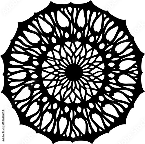 Symmetrical Decorative Mandala Pattern in Black and White