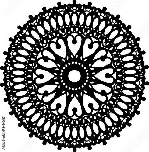 Symmetrical Decorative Mandala Pattern in Black and White