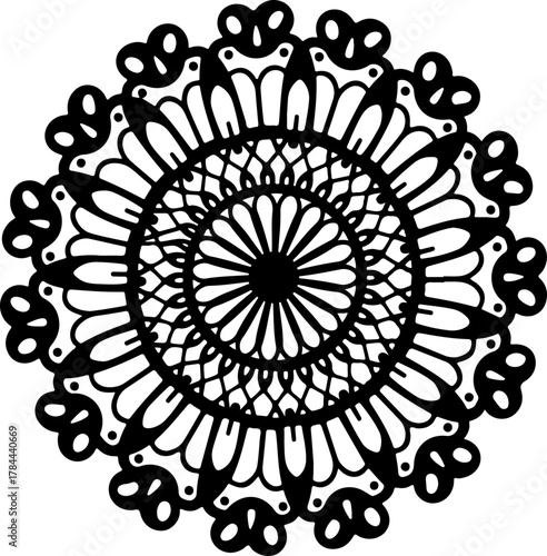 Symmetrical Decorative Mandala Pattern in Black and White