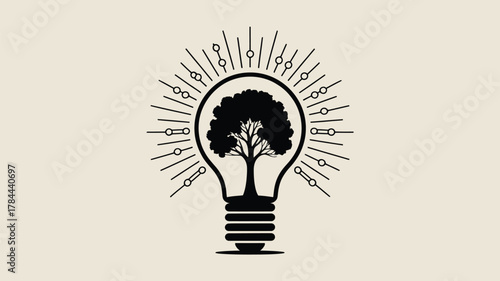 Inspiring tree inside a lightbulb radiates innovation and growth, conveying eco-friendly energy solutions for a sustainable future