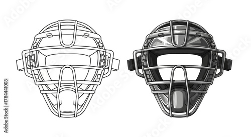 Protective catcher's mask illustration showcasing safety gear for baseball, softball, or other sports, perfect for athletic training or equipment promotion
