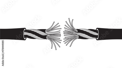 Broken electrical cable with frayed wires vector illustration of damaged power cord isolated on white background