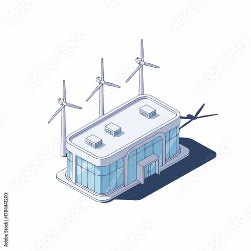 Isometric 3D Wind Power Plant Control Center Vector