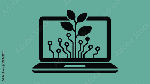Modern laptop displaying growing plant, symbolizing eco-friendly technology and sustainable innovation for a greener future, perfect for conscious brands