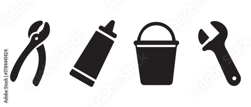 Hand tools and renovation equipment simple icon collection vector.