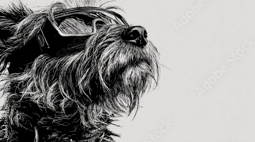 Wallpaper Mural Stylish Dog Wearing Goggles in Artistic Black and White Illustration Torontodigital.ca