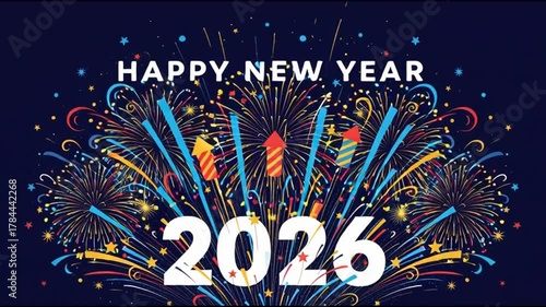 Colorful Fireworks Display Celebrating New Year 2026 with Bright Explosions and Festive Atmosphere