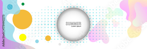 Colorful pastel summer background with abstract fluid shapes, gradient dots, and soft modern design. Ideal for seasonal promotions, posters, and web banners.