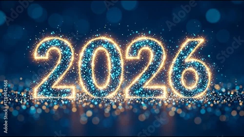Bright Sparkling New Year Celebration Displaying 2026 Numbers in Glittering Light Effects