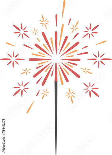 Red and orange sparkler exploding with light bursts