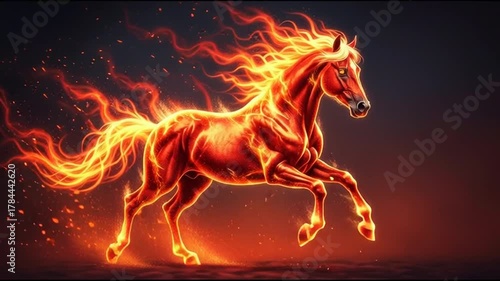 Fiery Horse Running with Flames and Sparks Creating a Dynamic Fantasy Scene