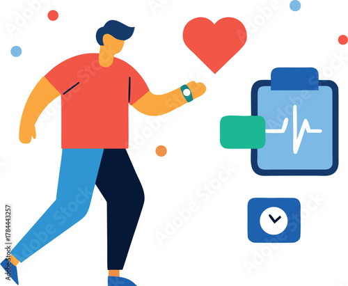 Person monitoring heart rate on smartwatch health data