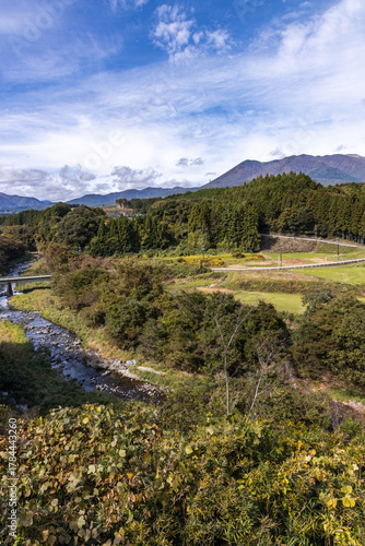 栃木県の那須大橋から見た紅葉の風景