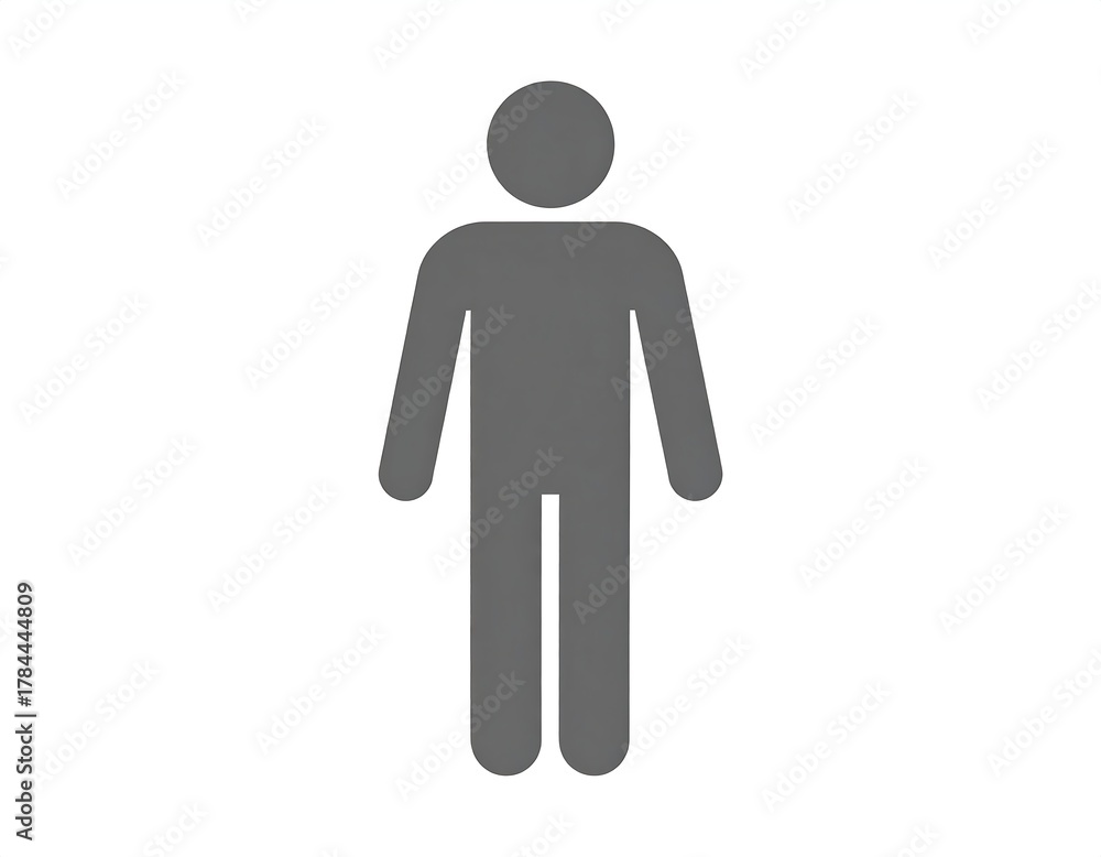 Obraz premium A simple illustration of a human figure in a solid, gray color, with arms outstretched, standing against a stark white background