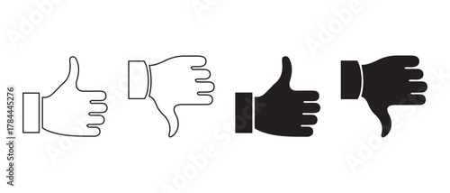 Thumbs Up And Down Icons. Outline and Silhouette Variants for Feedback & UI Design.