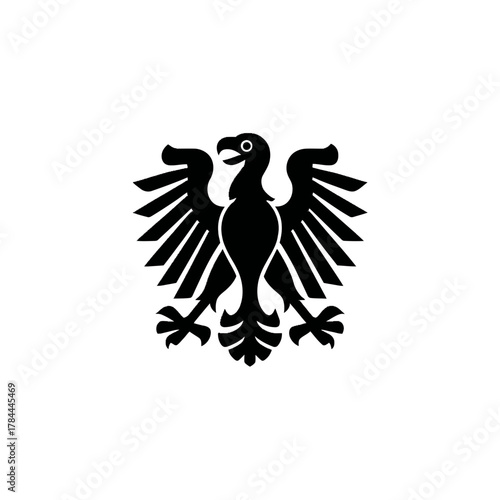 Black eagle symbol on white background for design and conceptual projects