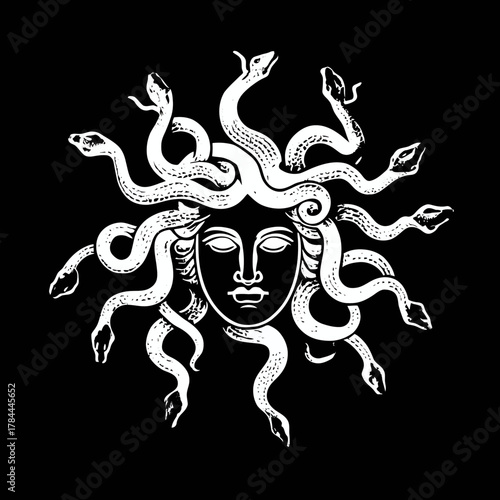 Stylized medusa illustration graphic artwork of greek mythology figure