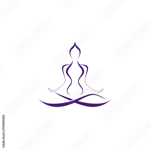 Abstract silhouette of a person meditating in lotus position against white