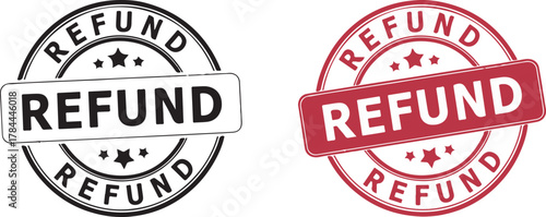 Refund stamp vector icon set, money back guarantee badge for e-commerce business, isolated