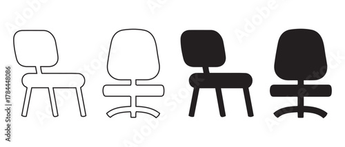 Chair Icons set. Outline and Solid Variants with Swivel and Standard Bases.
