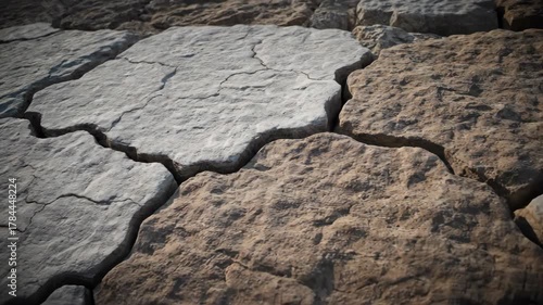 Cracked Earth Texture in Direct Sunlight Featuring Arid Brown and Gray Land for Adobe Stock Photos