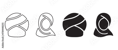 Head Covering Icons Vector. Cultural Silhouettes in Outline and Solid Styles.