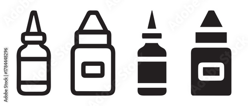 Glue Bottle Vector. Outline and Solid Variants for Packaging & Craft Graphics.