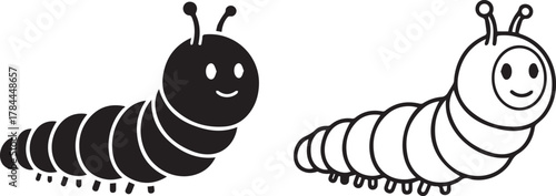 Cute cartoon caterpillar icon set isolated on white background for kids and education vector graphic