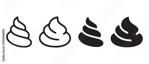Poop Icon Set. Black and White Outline and Filled Style Graphics for Emoji, Humor, and UI Design.