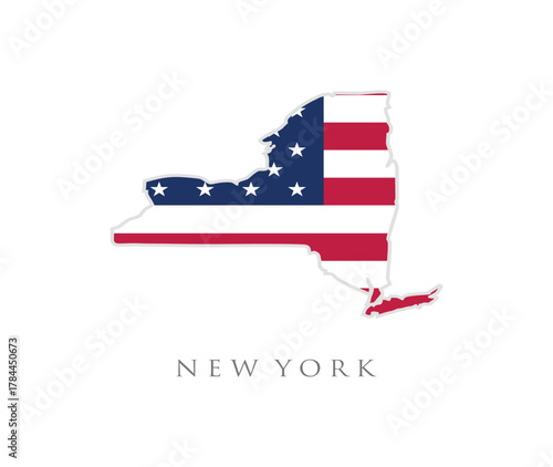 New York State Map with American Flag, USA Patriotic Vector, United States Silhouette